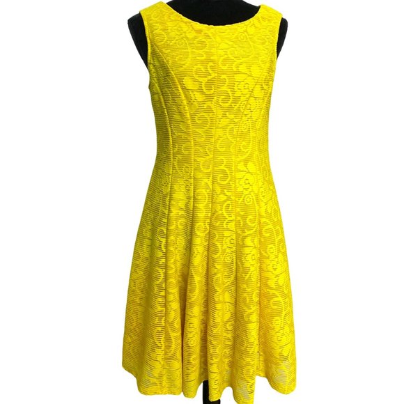 Sandra Darren Womens Yellow Burn Out Knit Rockabilly Retro Dress Size 10 - Picture 1 of 9